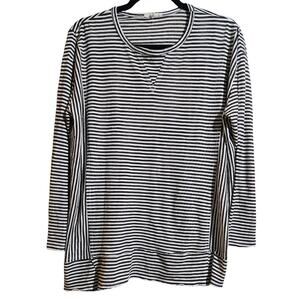 Easel Black White Striped Long Sleeve Small Semi Sheer Boxy Shirt Top Tee Artsy